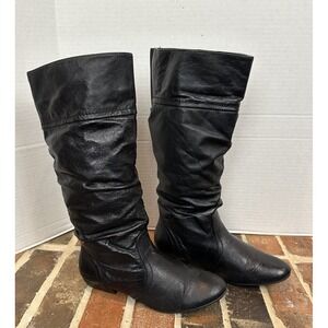 Steve Madden Candence Black Leather Mid-Calf Slouch Boots Women's Size 8